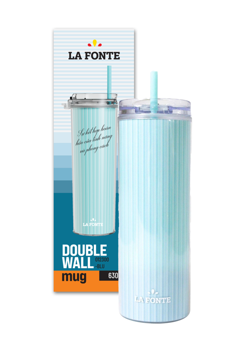 Ly nhựa 2 lớp kèm ống hút màu xanh La Fonte 630 ml - 012300-BLU