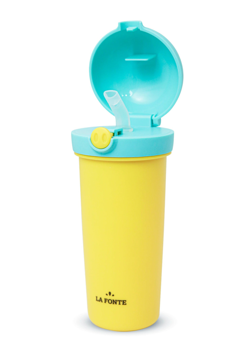 Bình nước nhựa 380ml hình mũi lợn kèm ống hút La Fonte-011082-YEL