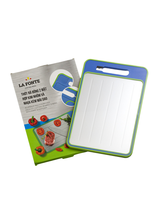 Thớt rã đông 2 mặt hợp kim nhôm và nhựa kèm mài dao màu xanh La Fonte - 004121-BLU