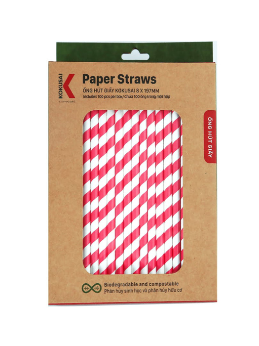 Ống hút giấy phân hủy sinh học Kokusai 8mm x 197mm (100 ống/hộp) - 180671