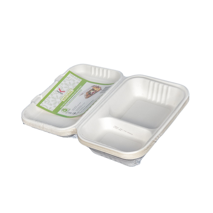 Hộp bã mía 2 ngăn phân hủy sinh học KOKUSAI 9INx6IN Lốc 10 cái - 180909