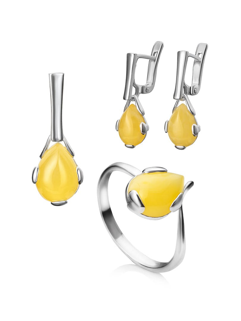 Mặt dây chuyền tinh tế của hổ phách mật ong trong bạc 