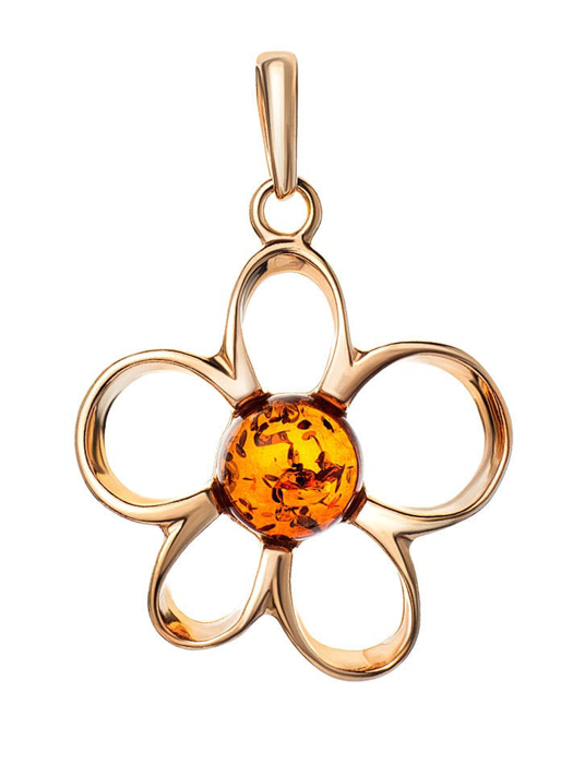 Mặt dây chuyền Amber Jewelry trang sức bạc 22K đính đá hổ phách thiên nhiên màu cognac (Daisy) phủ vàng - 710209350