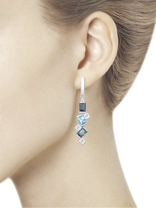 Bông tai vàng trắng đính hoàng ngọc, hoàng ngọc London, kim cương cz - 725409