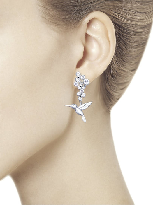 Bông tai Sokolov bạc Hummingbird đính kim cương Zirconia - 4022863