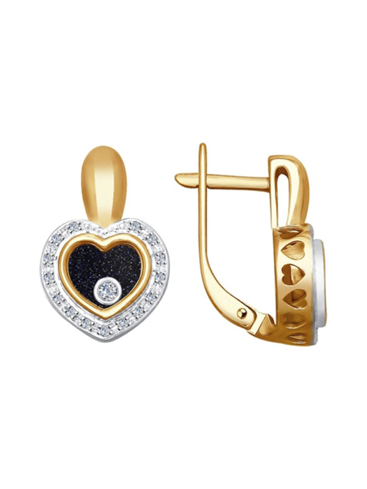 Bông tai vàng 585, mã 1021169 No 1890, có đính đá aventurine glass, sapphire glass, kim cương kp-57, kp-17