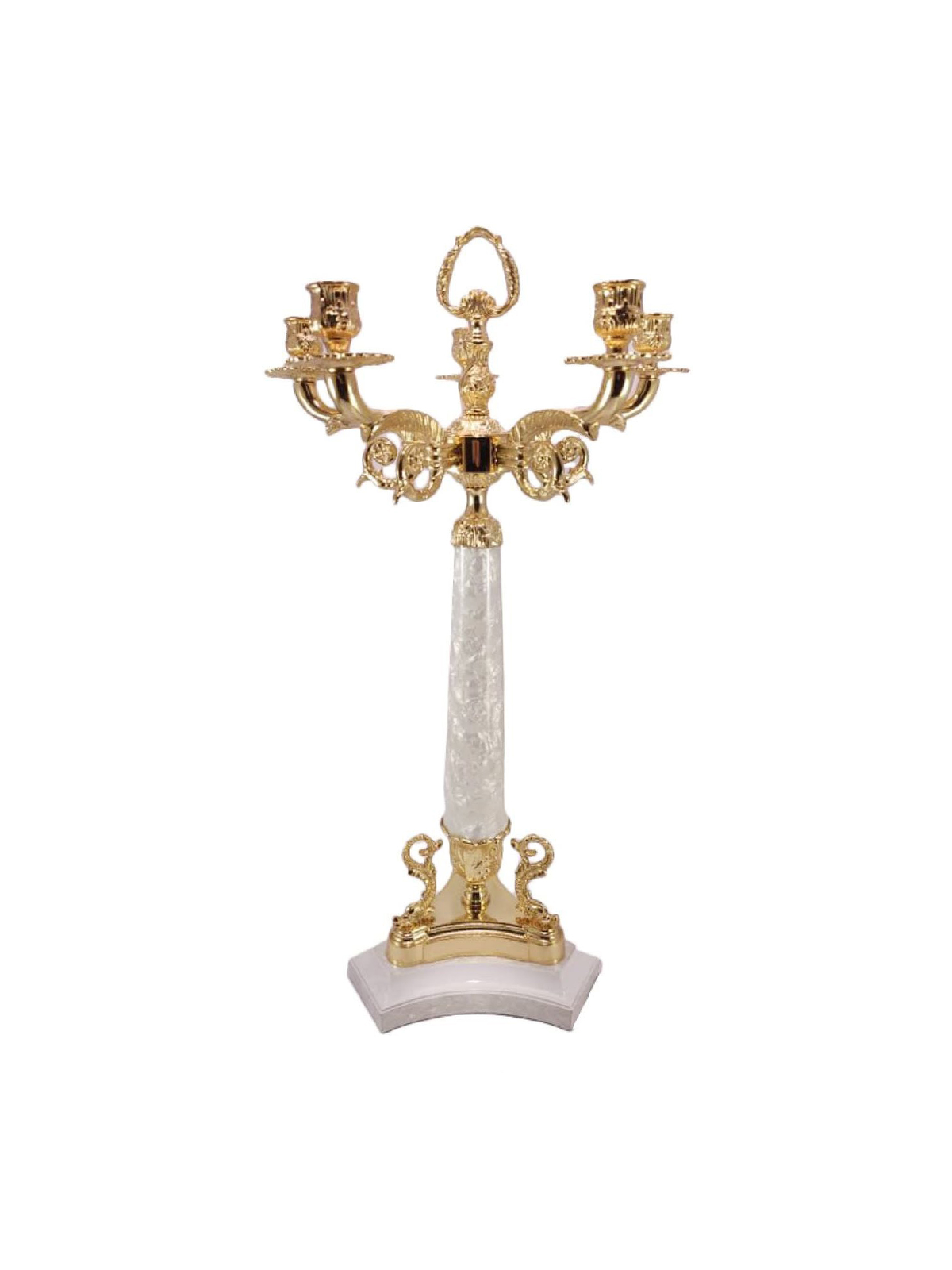 Chân nến bằng sứ màu trắng, đồng mạ vàng OLYMPUS304