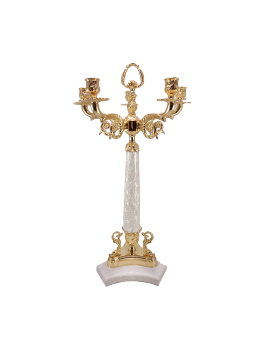 Chân nến bằng sứ màu trắng, đồng mạ vàng OLYMPUS304