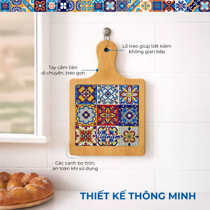 Thớt Tre Ceramic La Fonte Hoa Văn Sắc Việt 18.5cm x 28.5cm - THOT00000369