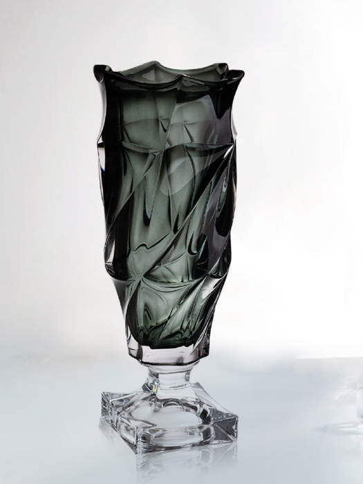 Bình hoa pha lê có chân Flamenco màu xám khói Bohemia 380mm - 593128