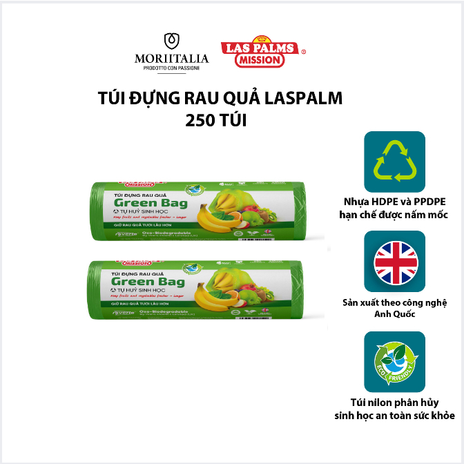 Túi Đựng Rau Củ Laspalm tự hủy sinh học tiện lợi Moriitalia nhiều kích thước