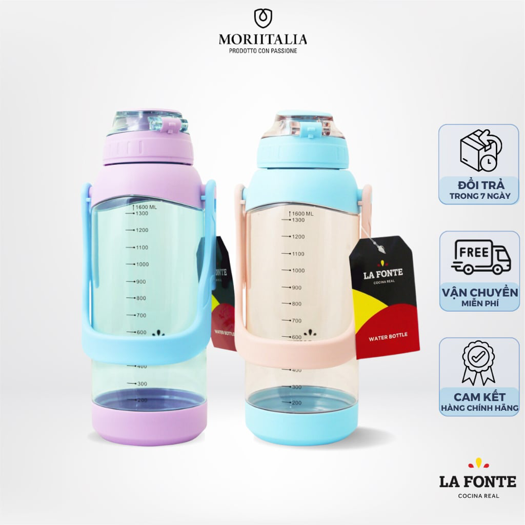 Bình Nước Thể Thao Có Tay Xách La Fonte Màu Hồng 1600ml - 011600 - Chính hãng Moriitalia, chịu nhiệt cao, nắp một chạm