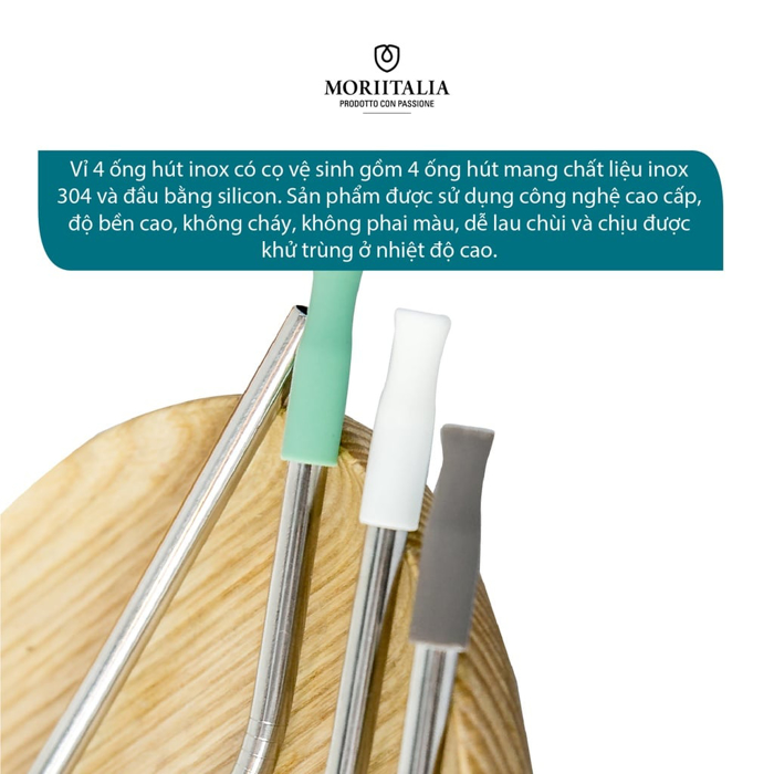 Vỉ 4 ống hút Inox có cọ vệ sinh La Fonte an toàn tiện lợi cao cấp Moriitalia 006699