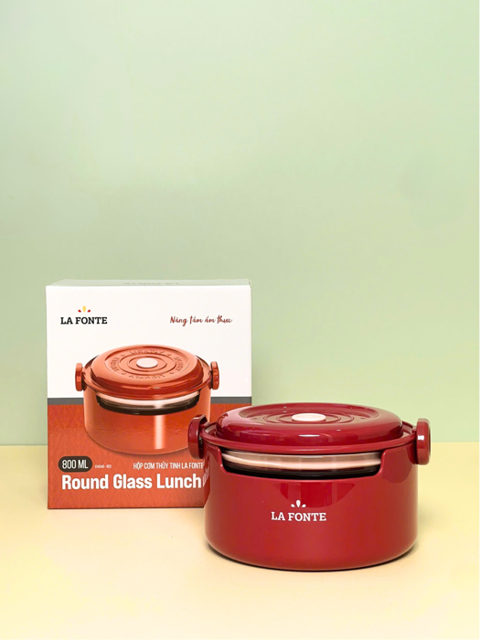 Hộp cơm thủy tinh La Fonte hình tròn (800 ml-014540-RED)