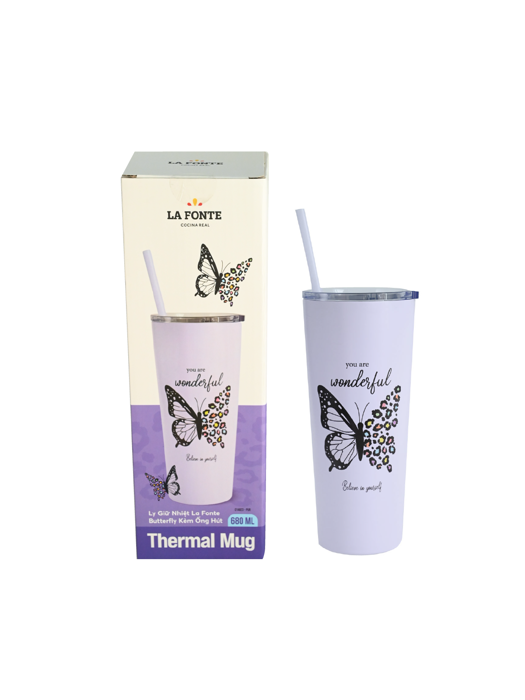 Ly Giữ Nhiệt La Fonte Butterfly Kèm Ống Hút-680 ml-014823-PUR