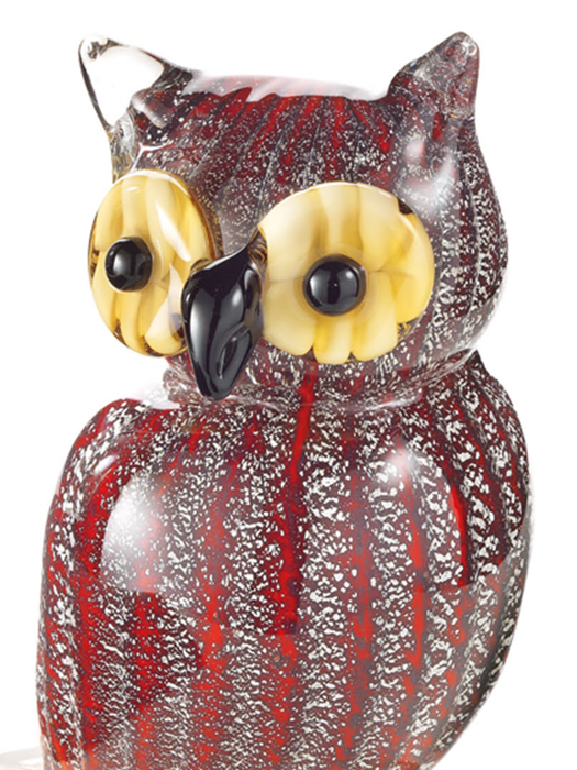 Đồ trang trí bằng thủy tinh: hình con  cú mèo màu đỏ,  Code:800121,size: h.cm 17,5nhãn hiệu : OTTAVIANI-