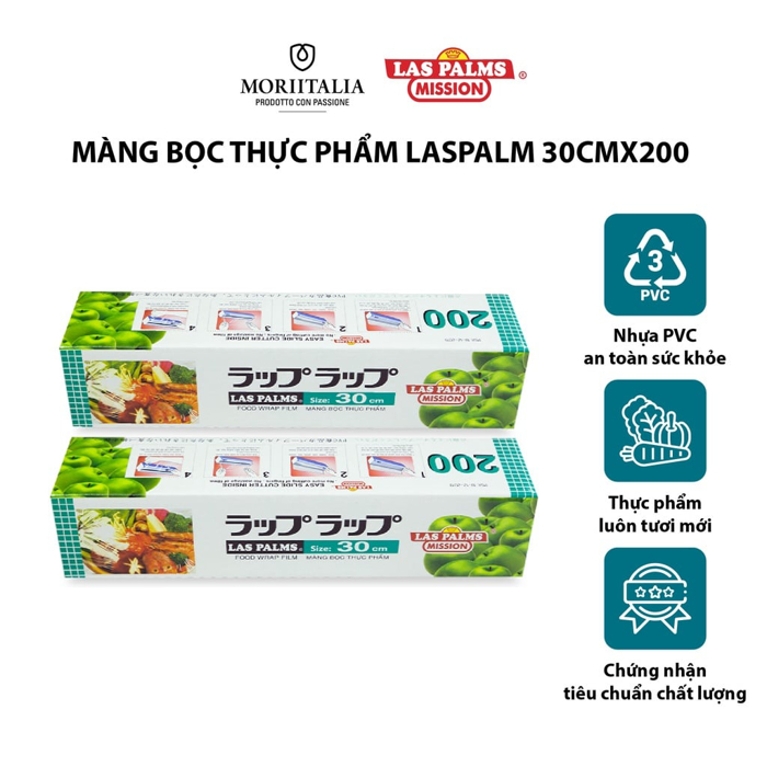 Màng bọc thực phẩm Las Palms chính hãng Moriitalia MBTP09006118 - Không mùi hôi, ngừa vi khuẩn, có dao nhựa kèm theo