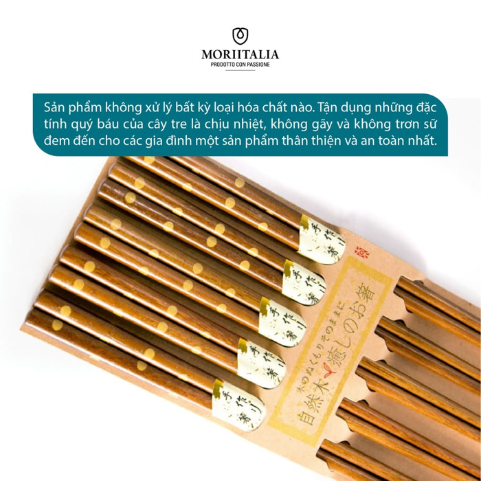 Vỉ 5 đôi đũa gỗ Kokusai Nhật Bản an toàn, chất liệu gỗ tự nhiên Moriitalia NDCK-21A