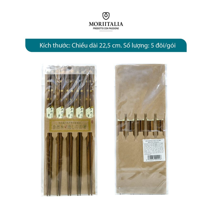 Vỉ 5 đôi đũa gỗ Kokusai Nhật Bản an toàn, chất liệu gỗ tự nhiên Moriitalia NDCK-21A