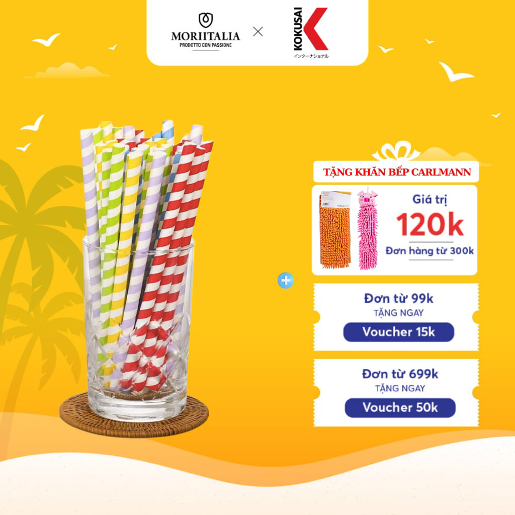 Ống hút giấy phân hủy sinh học Kokusai  Phi 6mm/ 8mm x 197mm  - Chính hãng MORIITALIA, sản phẩm đạt chứng nhận sức khoẻ