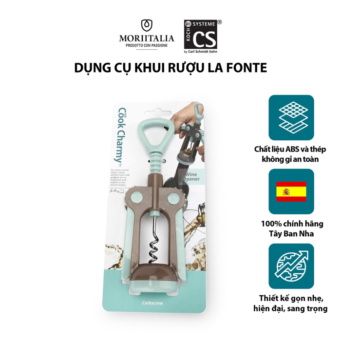 Dụng cụ khui rượu La Fonte thép không gỉ, cao cấp, siêu bền, đa năng Moriitlia 006569