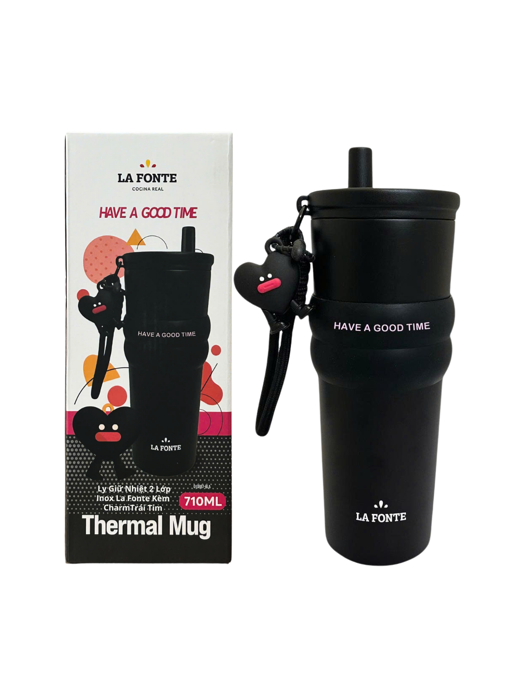 Ly giữ nhiệt 2 Lớp Inox La Fonte Kèm Charm Trái Tim 710ml-010887-BLA