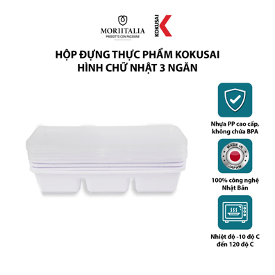 Hộp nhựa đựng thực phẩm Kokusai hình chữ nhật 3 ngăn an toàn tiện lợi Moriitalia HDK001489
