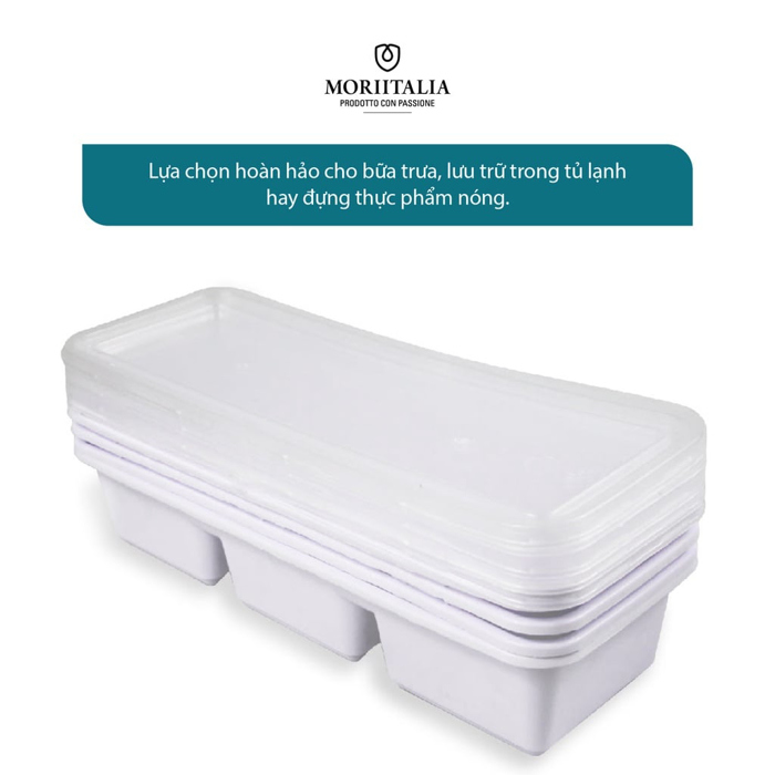 Hộp nhựa đựng thực phẩm Kokusai hình chữ nhật 3 ngăn an toàn tiện lợi Moriitalia HDK001489