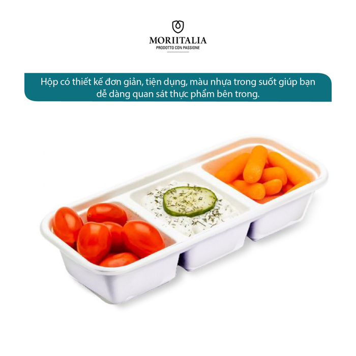 Hộp nhựa đựng thực phẩm Kokusai hình chữ nhật 3 ngăn an toàn tiện lợi Moriitalia HDK001489