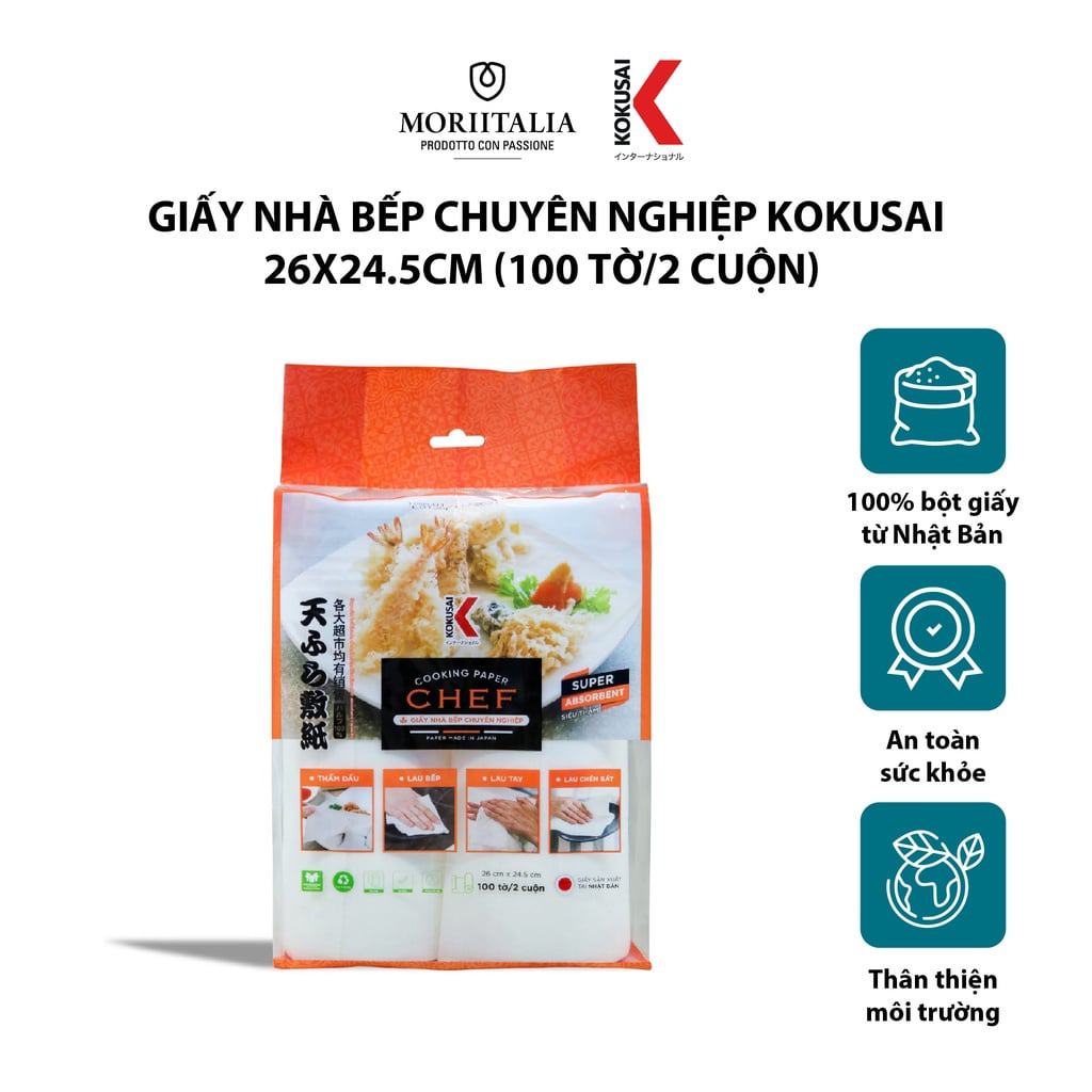 Giấy nhà bếp chuyên nghiệp Kokusai 26x24.5cm (100 tờ/2 cuộn) Moriitalia GTDD00002301