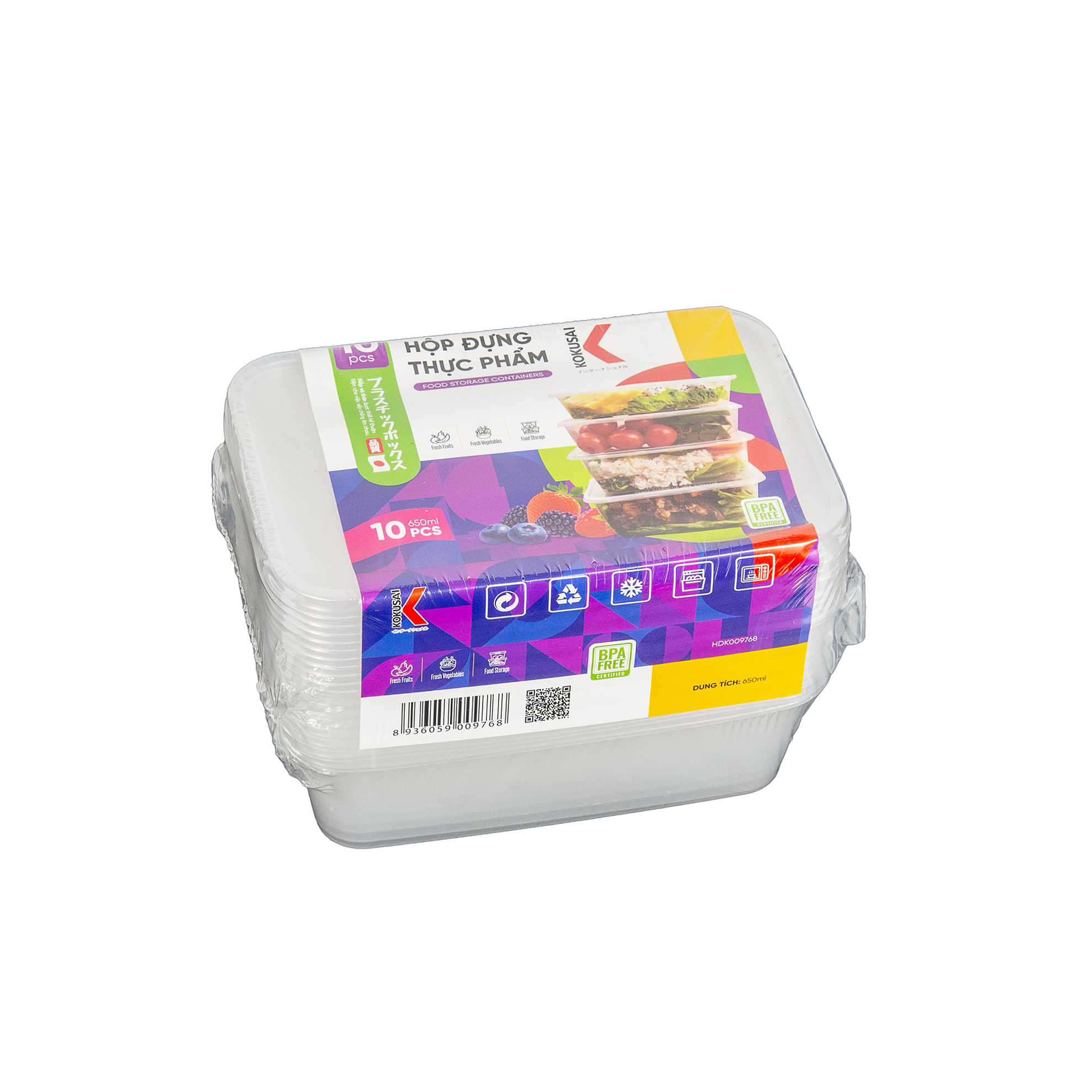 Hộp nhựa đựng thực phẩm Kokusai 650ml Lốc 10 cái - HDK009768