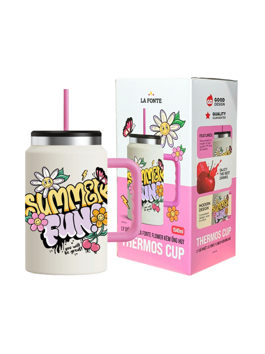 Ly Giữ Nhiệt La Fonte Flower Kèm Ống Hút-1540 ml-014786-PIN