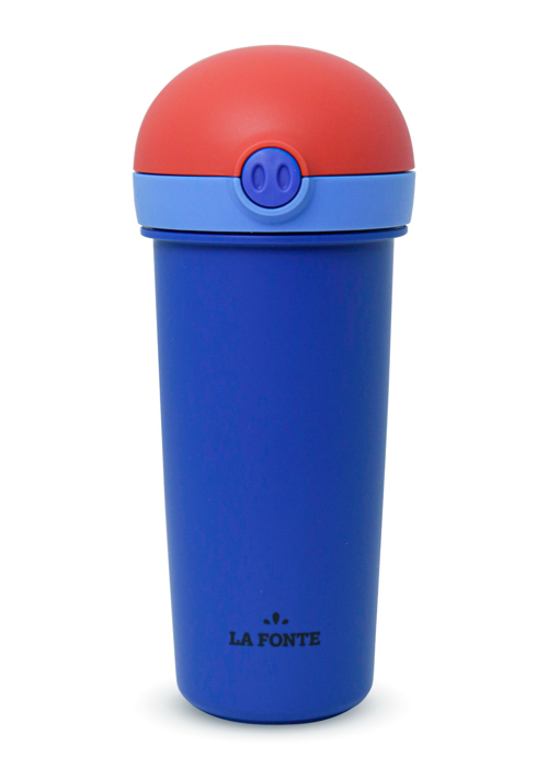 Bình nước nhựa 380ml hình mũi lợn kèm ống hút La Fonte-011082-BLU