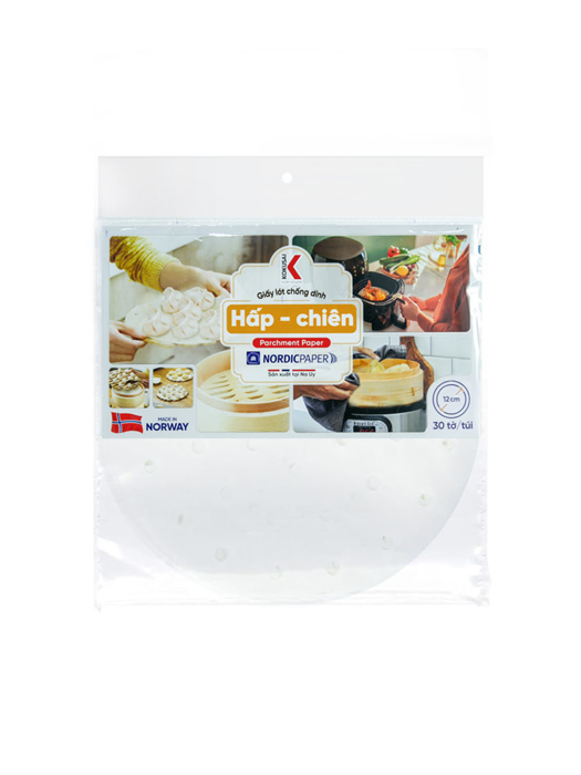 Giấy lót chống dính hấp chiên Kokusai có lỗ 12 cm (30 tờ/túi)