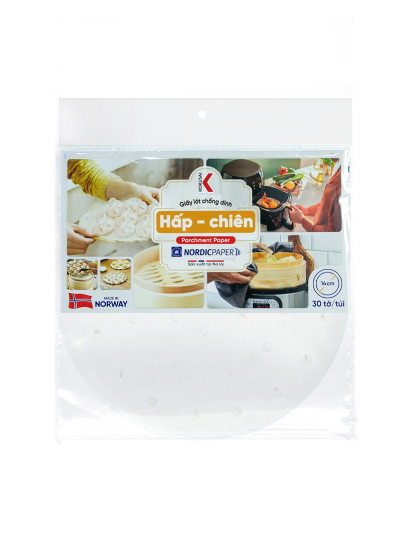 Giấy lót chống dính hấp chiên Kokusai có lỗ 14 cm (30 tờ/túi)