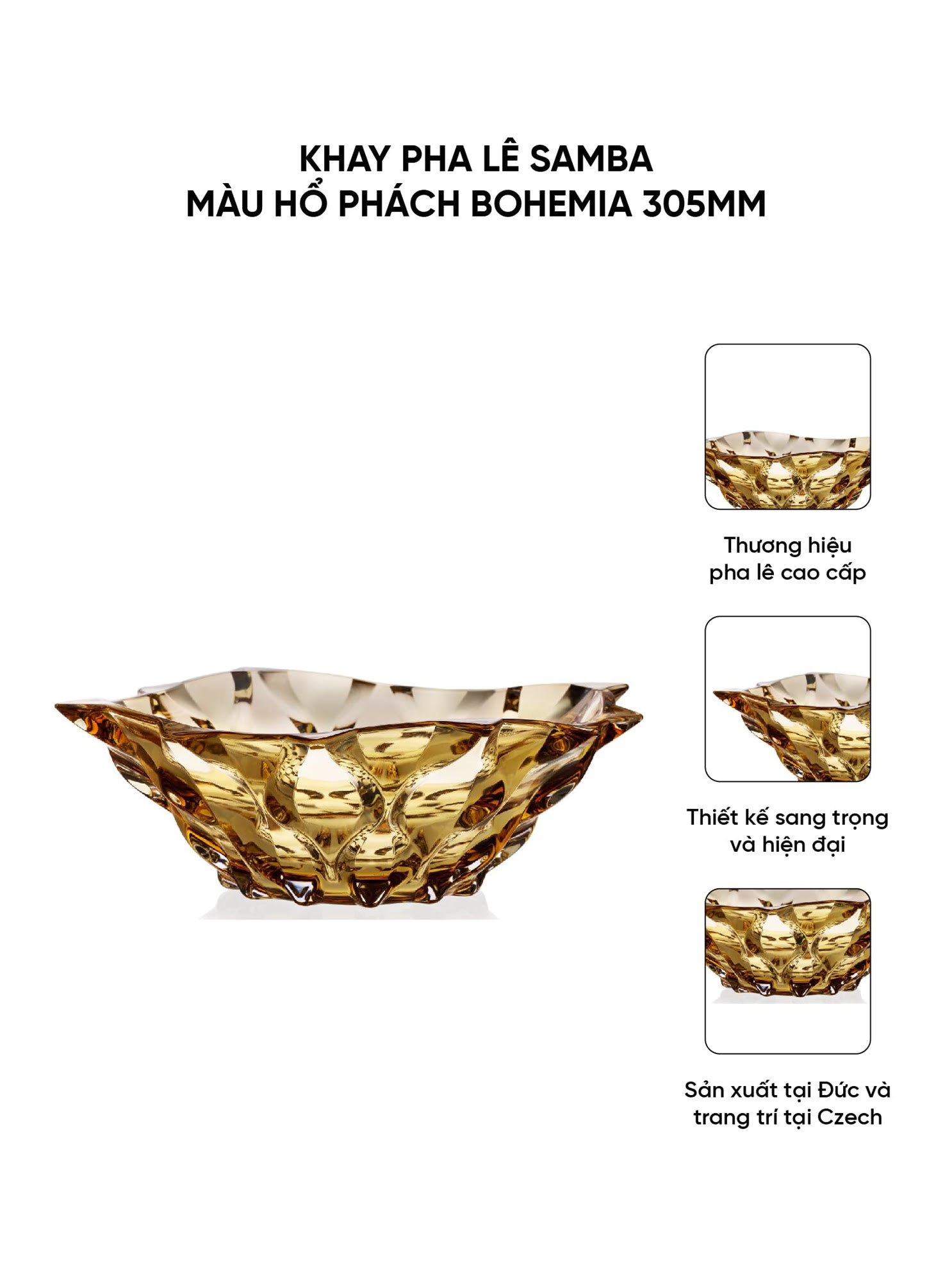 Khay pha lê Samba màu hổ phách Bohemia 305mm