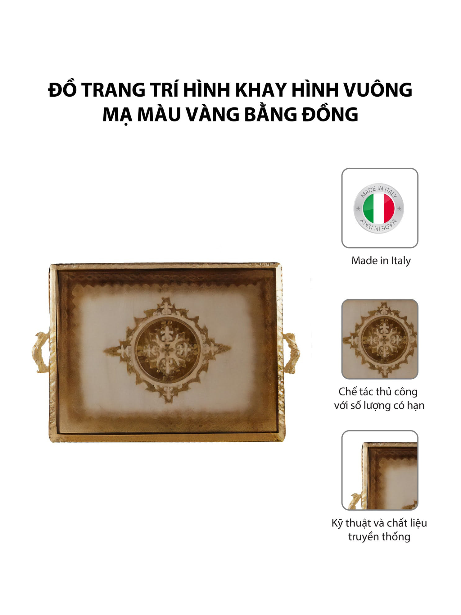 Đồ trang trí hình khay hình vuông mạ màu vàng bằng đồng - OLYMPUS312