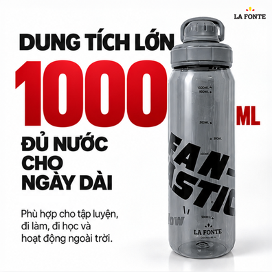 Bình Nước Thể Thao La Fonte 1000 ml Màu Đen – Quai Xách Tiện Mang Theo