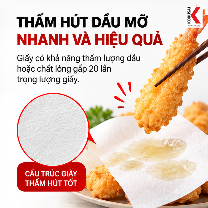 Giấy Thấm Dầu Kokusai 24.5 x 24 cm, 20 Tờ – Hút Bớt Dầu Mỡ Sau Chế Biến