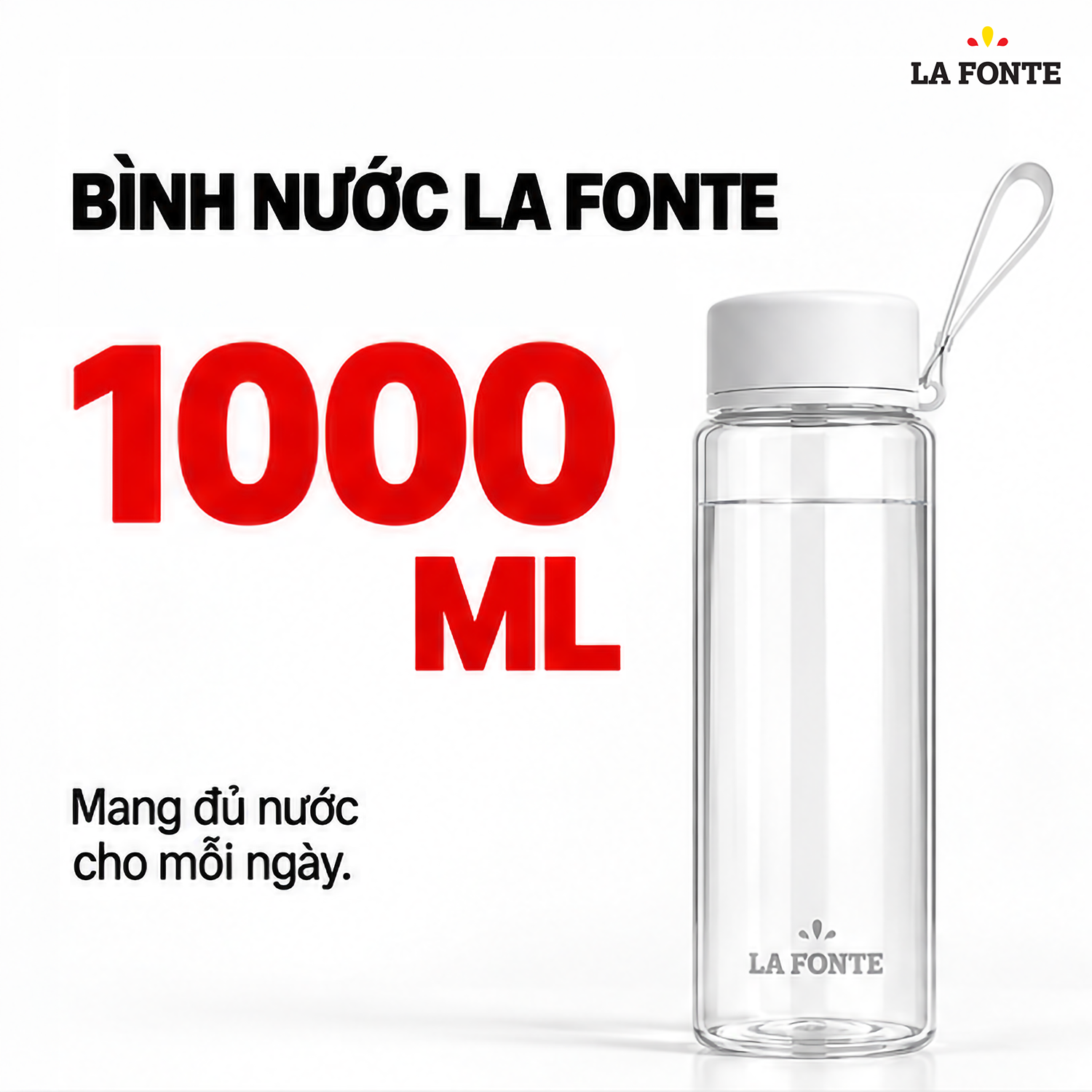 Bình Nước La Fonte 1000 ml Màu Trắng – Tiện Mang Theo Đồ Uống