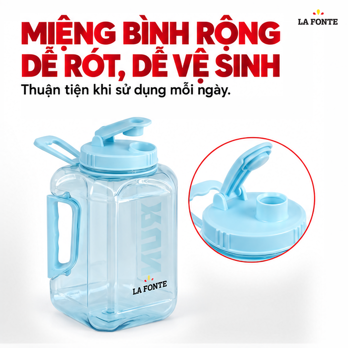Bình Nước Thể Thao La Fonte 2400 ml Màu Xanh – Tiện Mang Theo Đồ Uống