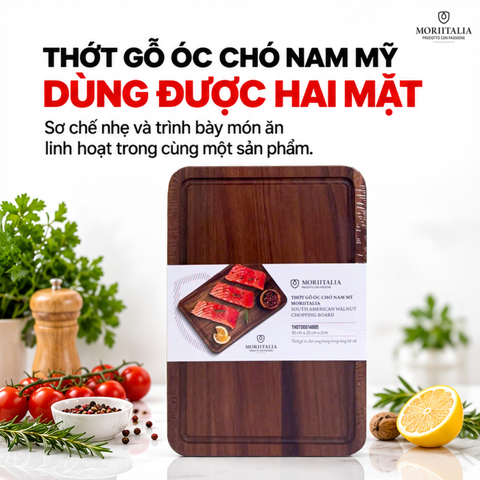 Thớt Gỗ Óc Chó Nam Mỹ Moriitalia 30 x 20 x 2 cm – Dùng Hai Mặt