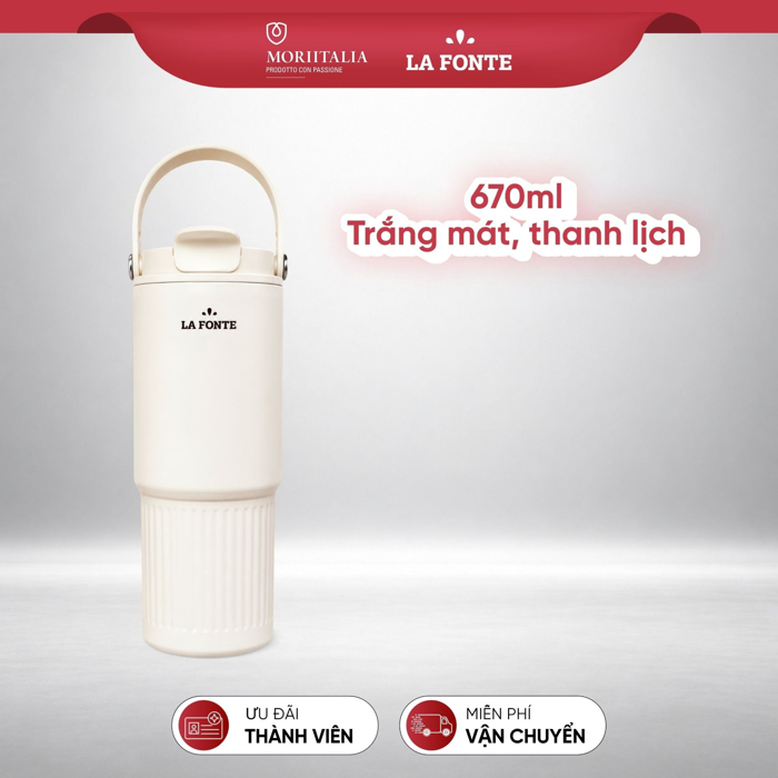 Ly Giữ Nhiệt 670ml Inox 304 Có Quai Xách La Fonte Màu Trắng