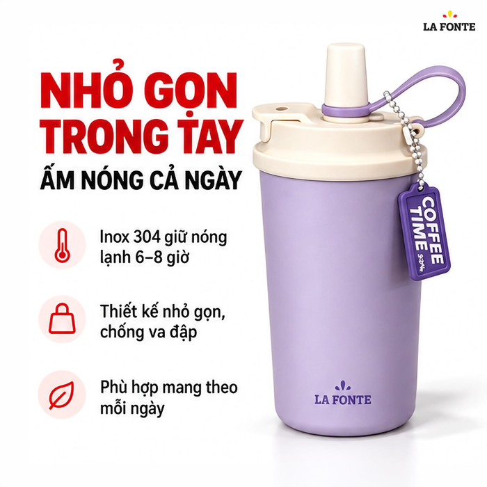 Cốc Giữ Nhiệt 500ml Inox 304 La Fonte Màu Tím
