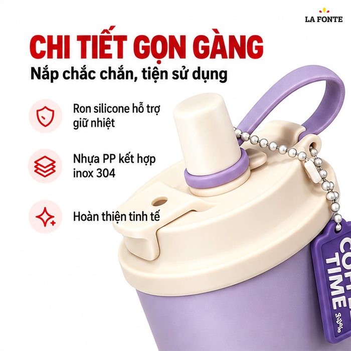Cốc Giữ Nhiệt 500ml Inox 304 La Fonte Màu Tím