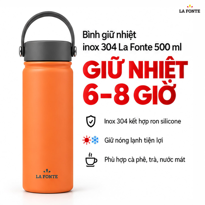 Bình Giữ Nhiệt 500ml Inox 304 La Fonte Màu Cam
