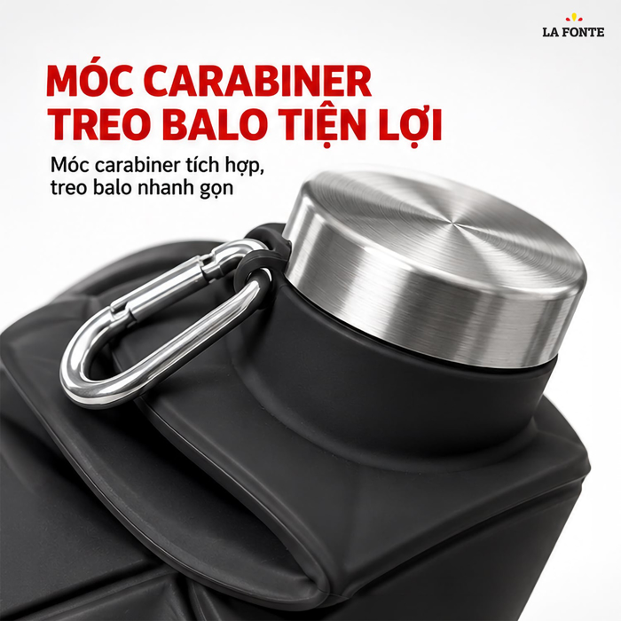 Bình Nước Thể Thao Gấp Gọn Silicone La Fonte 700 ml - đen