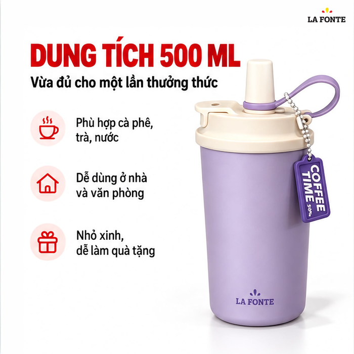 Cốc Giữ Nhiệt 500ml Inox 304 La Fonte Màu Tím
