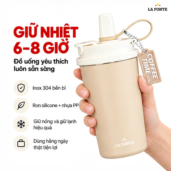 Cốc Giữ Nhiệt 500ml Inox 304 La Fonte Màu Trắng