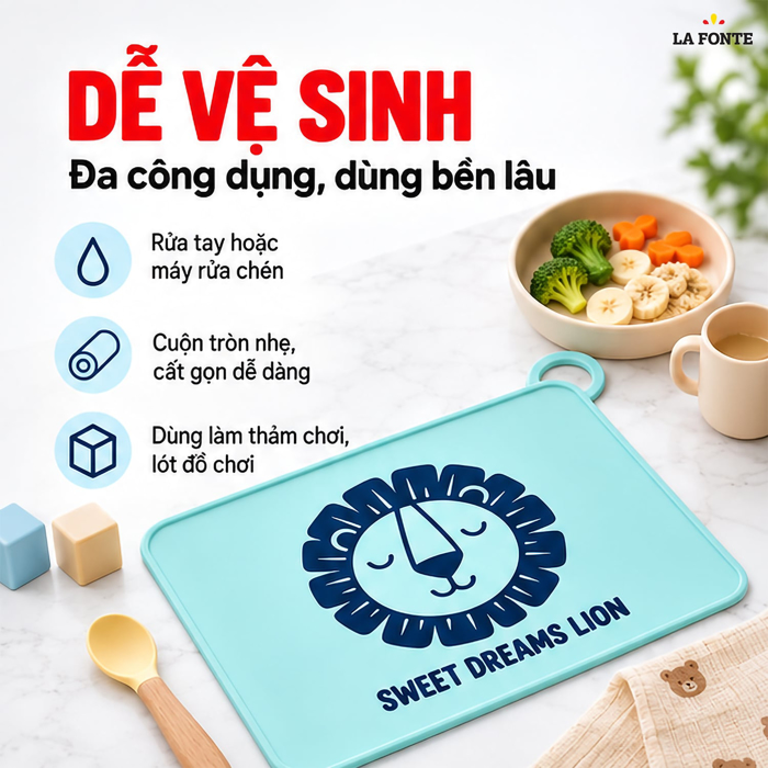 Tấm Lót Ăn Dặm La Fonte Hình Sư Tử-Xanh